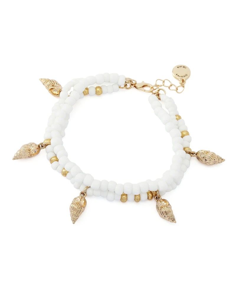 Steve Madden White Vintage Luxe Shell Beaded Layered Bracelet