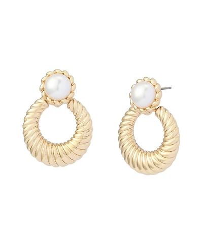 Steve Madden Faux Mother of Pearl Twist Doorknocker Earrings