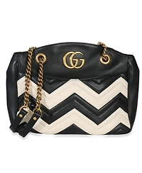 Pre-Owned Gucci Black White Matelasse Medium Gg Marmont Chain Tote