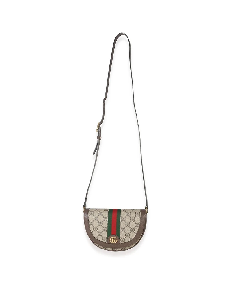 Pre-Owned Gucci Beige Gg Supreme Canvas Ophidia Gg Curved Flap Bag