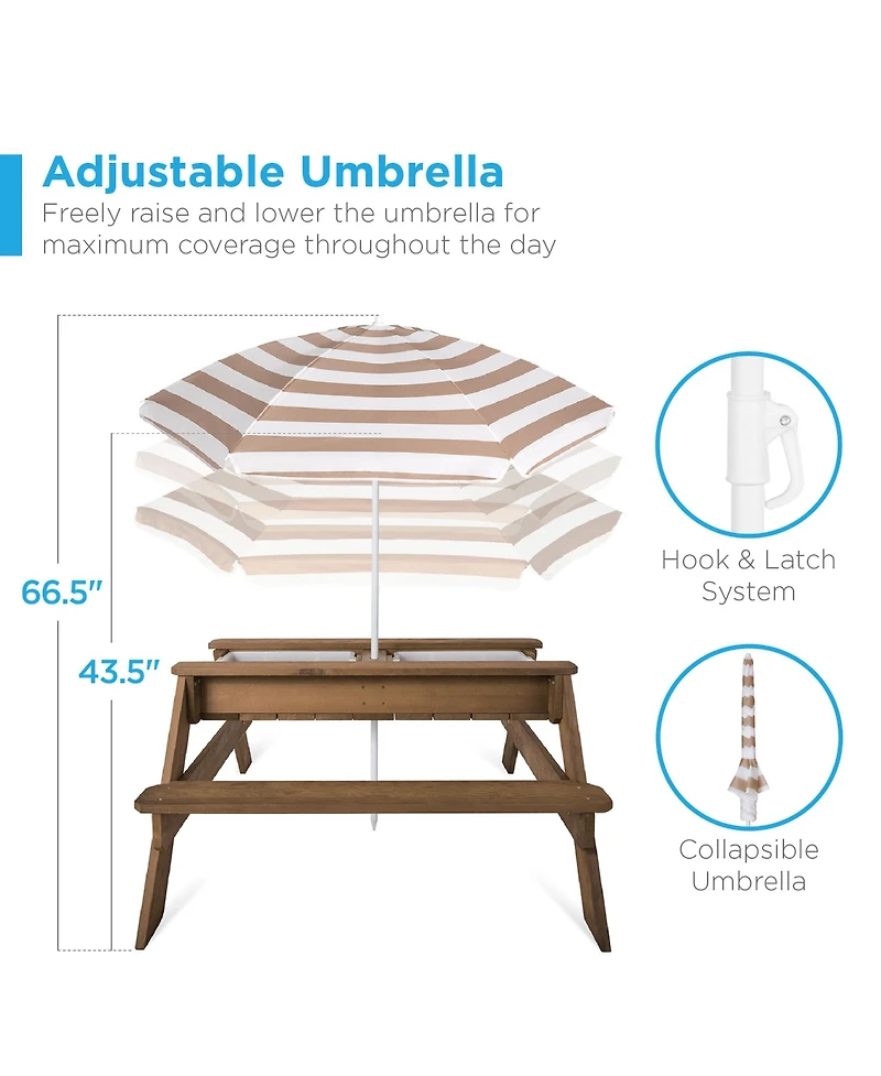 Best Choice Products Kids 3-in-1 Outdoor Convertible Activity Sand and Water Picnic Table w/ Umbrella