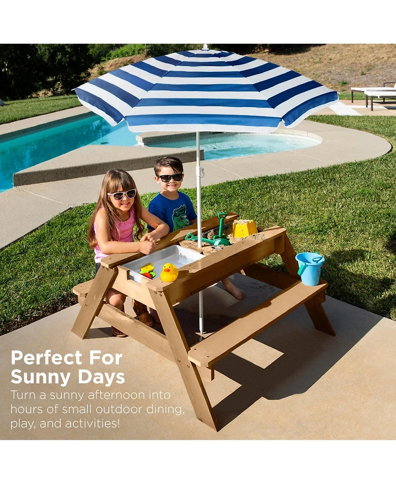 Best Choice Products Kids 3-in-1 Outdoor Convertible Activity Sand and Water Picnic Table with Umbrella