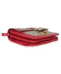 Pre-Owned Gucci Red Calfskin Gg Supreme Canvas Medium Margaret Shoulder Bag