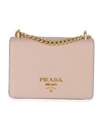 Pre-Owned Prada Pink Saffiano Lux Small Logo Chain Flap Bag