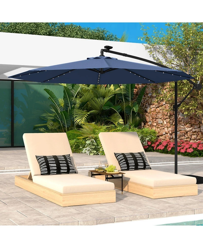 Gouun 10 ft Solar Led Cantilever Patio Umbrella with 40 Lights Cross Base and Tilt