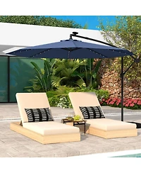 Gouun 10 ft Solar Led Cantilever Patio Umbrella with 40 Lights Cross Base and Tilt