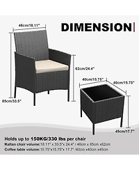 gaomon 3-Piece All-Weather Patio Conversation Set, Pe Rattan Armchairs and Glass Table