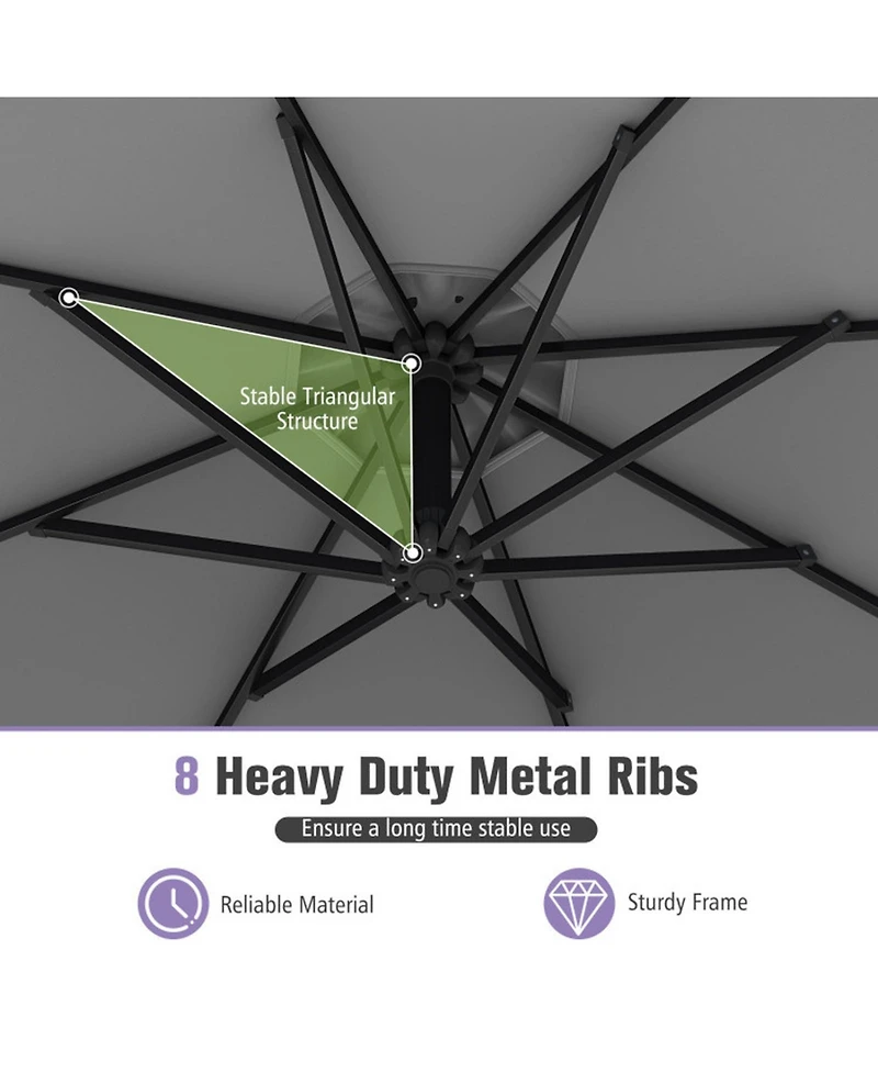 Gouun 10 ft Offset Hanging Patio Umbrella with Infinite Tilt 360-Degree Rotation and Base