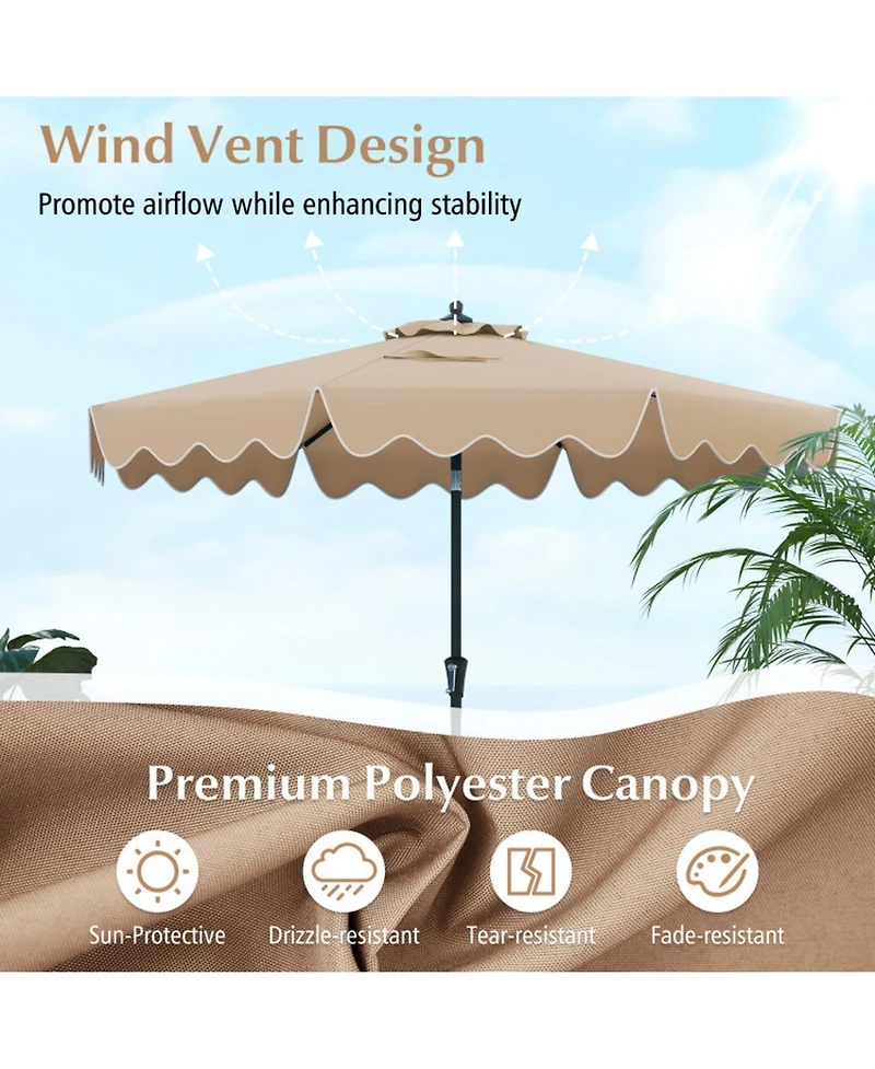 Gouun 9 ft Patio Umbrella with Push-Button Tilt Crank Handle and Ruffled Edge Design