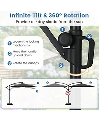Gouun 10 ft Solar Offset Umbrella with 96 Led Lights 9 Modes Weighted Base and 360 Rotation