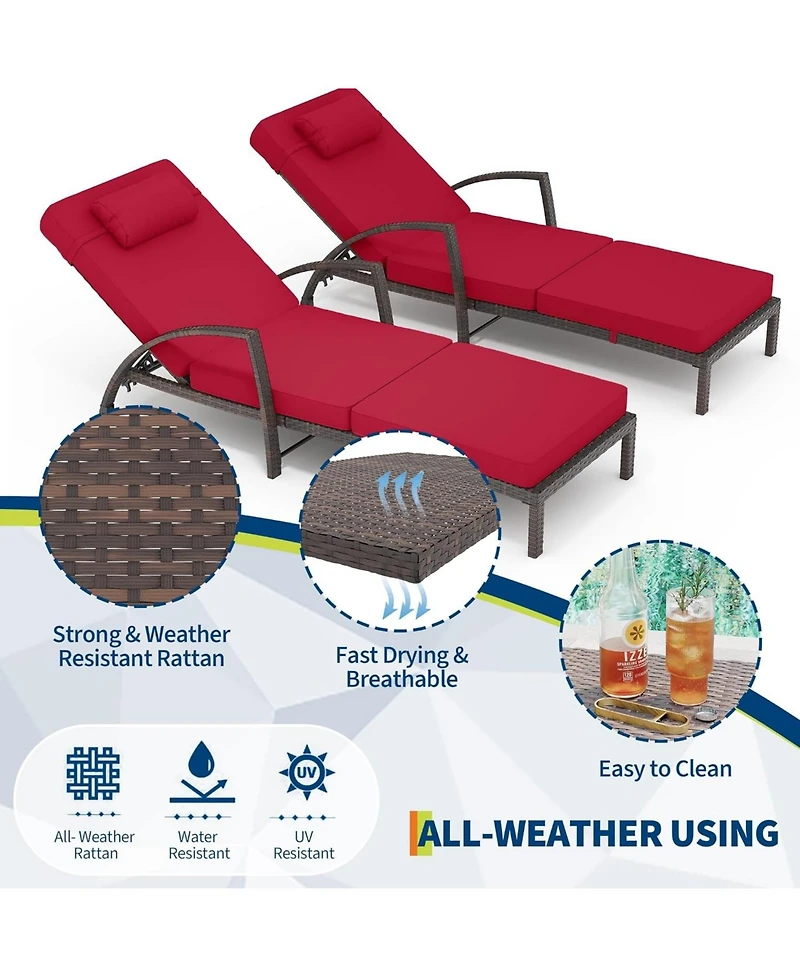 gaomon Set of 2 Rattan Folding Chaise Loungers, 5-Position Adjustable
