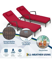 gaomon Set of 2 Rattan Folding Chaise Loungers, 5-Position Adjustable