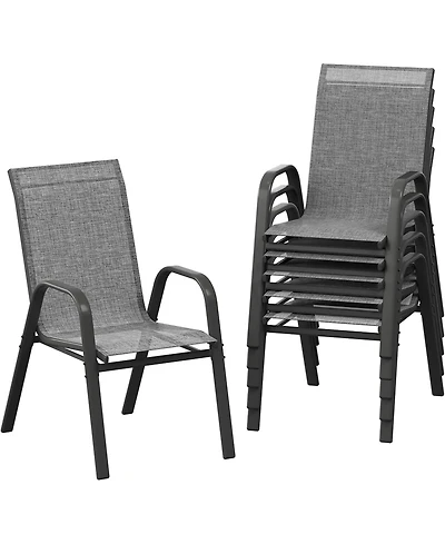 gaomon Patio Chairs Set of 6, Outdoor Stackable Dining Chairs with Textilene Fabric, All-Weather Deck Stacking Chairs with High Back for Backyard