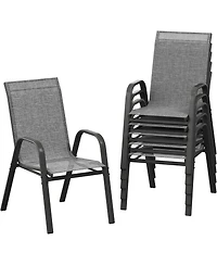 gaomon Patio Chairs Set of 6, Outdoor Stackable Dining Chairs with Textilene Fabric, All-Weather Deck Stacking Chairs with High Back for Backyard