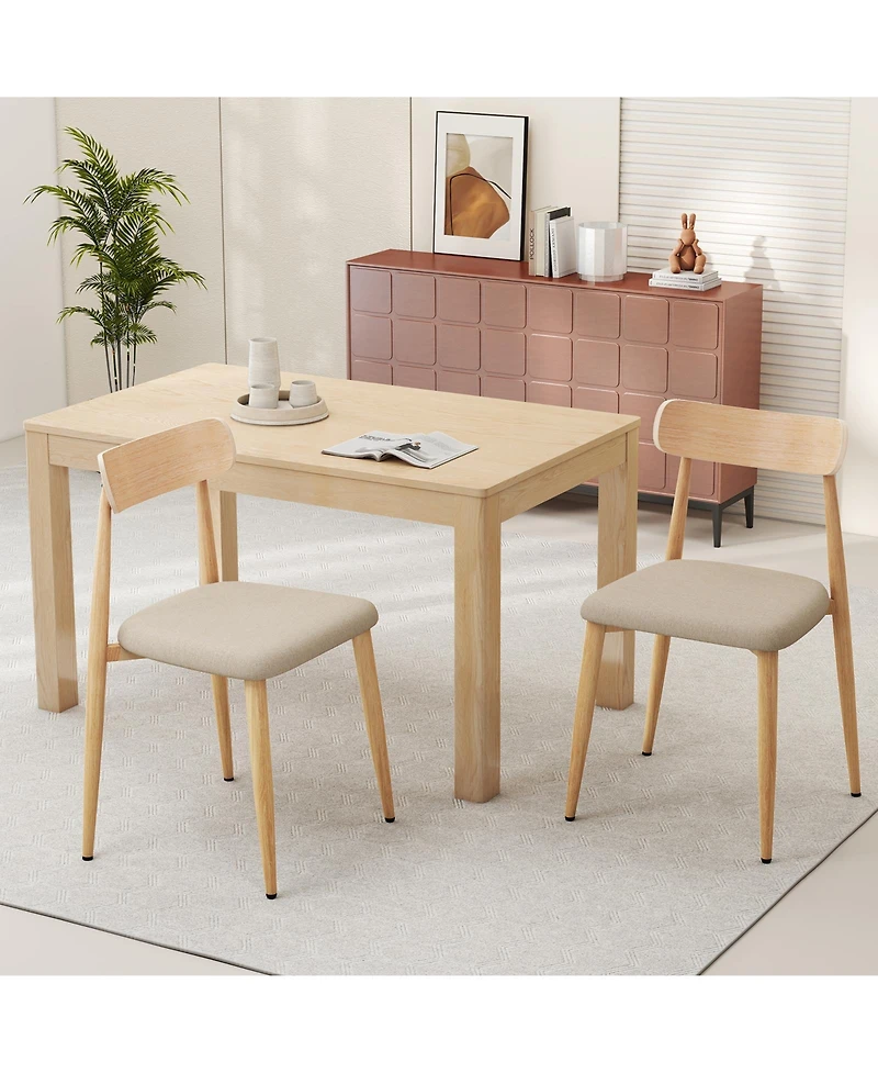 Gymax Modern Upholstered Dining Chairs Set of Linen Fabric Mid-Century Modern Accent Armless Chair w/ Wood-Like Metal Legs