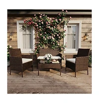 gaomon 4-Piece All-Weather Pe Patio Bistro Set, Cushions and Glass Table