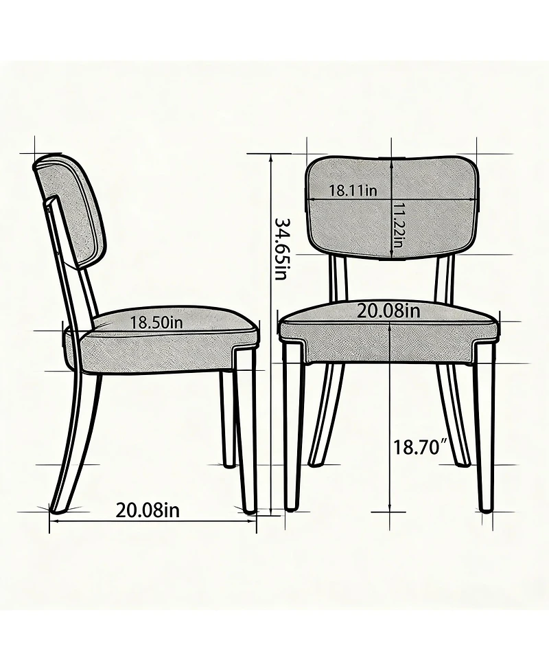 Rainsken Contemporary Dining Chair Set of 2, Soft Fabric Kitchen Chairs with Solid Wood Legs for Dining Room, Home Use