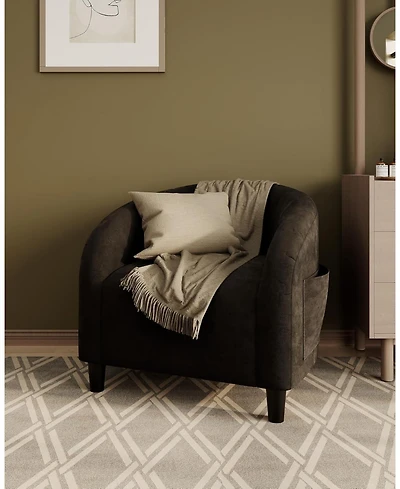 gaomon Velvet Accent Chair Club Cozy Armrest Upholstered Barrel with Solid Legs for Living Room Bedroom Study Waiting