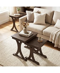 Slickblue Nesting Coffee Table Set of 3, Side Tables with Solid Rubber Wood Legs