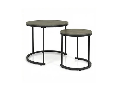 Slickblue Oak Round Nesting Coffee Tables Set of 2 Stackable