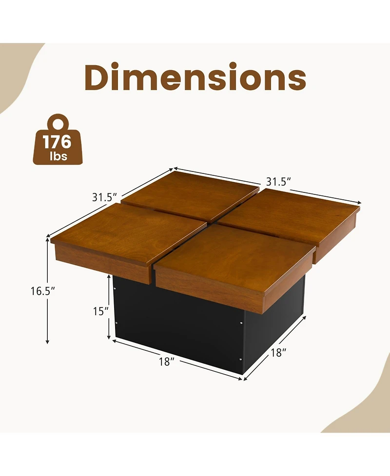 Slickblue Square Center Table, Mid Century Modern Coffee Table