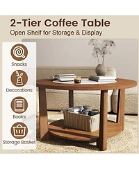 Slickblue Round Farmhouse Coffee Table 2 Tone Storage Shelf