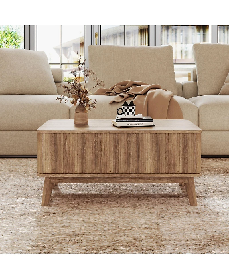 Slickblue Wooden Coffee Table Fluted Lift Top Design