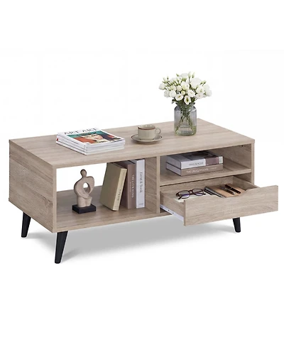 Slickblue Rectangular Rustic Coffee Table with Storage Shelf