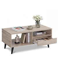 Slickblue Rectangular Rustic Coffee Table with Storage Shelf