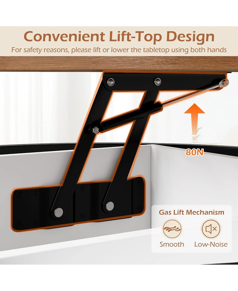 Slickblue Coffee Table Round Lift Top with Hidden Storage and Side Shelves