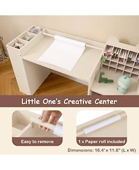 Sugift Kids Art Table and Chair Set with Paper Roll Holder Cabinet