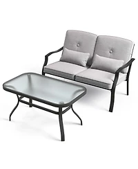 Costway 2 Pcs Patio Furniture Set Outdoor Loveseat Chair Coffee Table Cushioned Seat