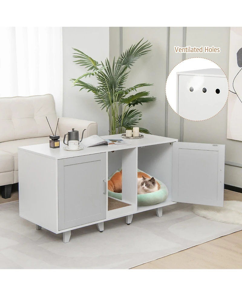 Gymax Cat Litter Box Enclosure Hidden Cat Washroom w/ 2 Doors