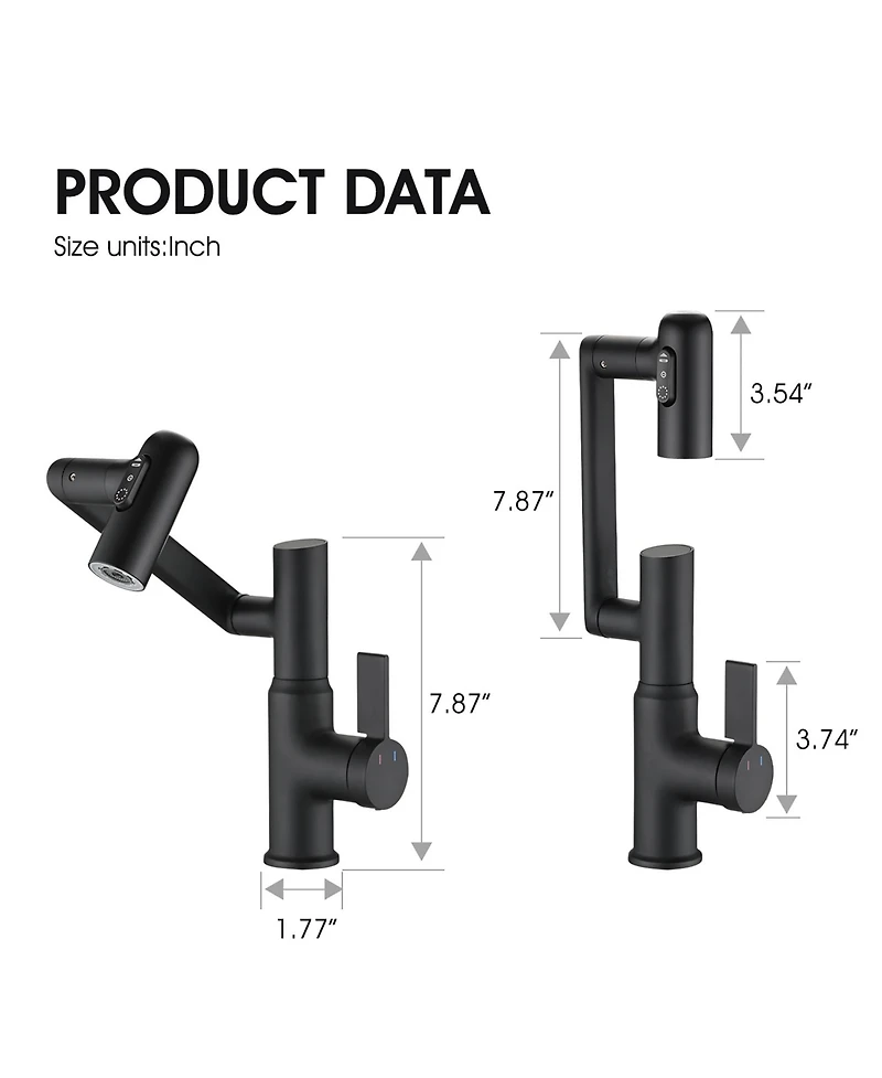Busdays Bathroom Sink Faucet with Spray Function, Temperature Display, Anti-Slip Switch, Hot and Cold Controls, and 360degree(s) Swivel Spout