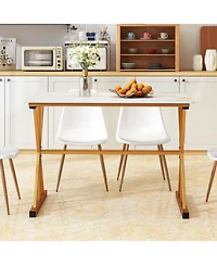 Sugift 44 Inches Sintered Stone Dining Table with Metal Frame and Faux Marble Tabletop