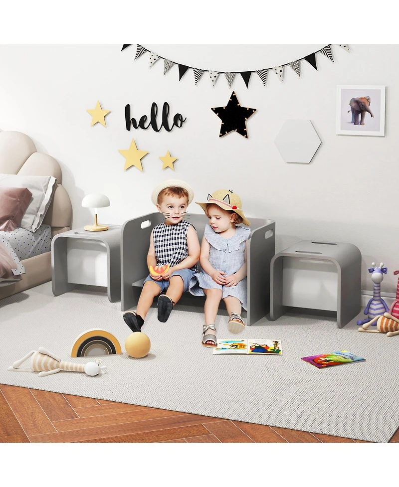 Sugift 3 Piece Kids Wooden Table and Chair Set for Playroom