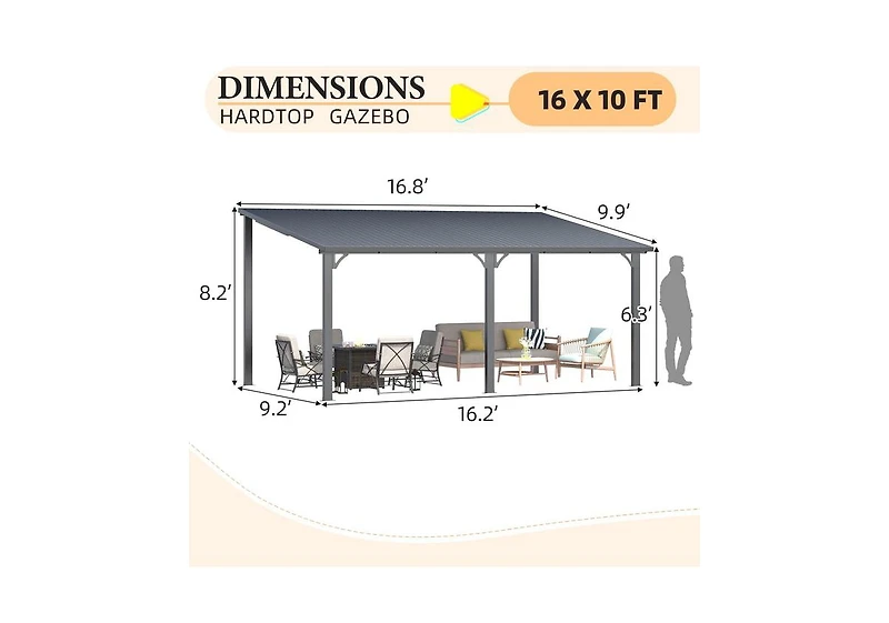 Aecojoy 16'X10' Hardtop Gazebo Outdoor Pergola Lean to Metal Pergolas
