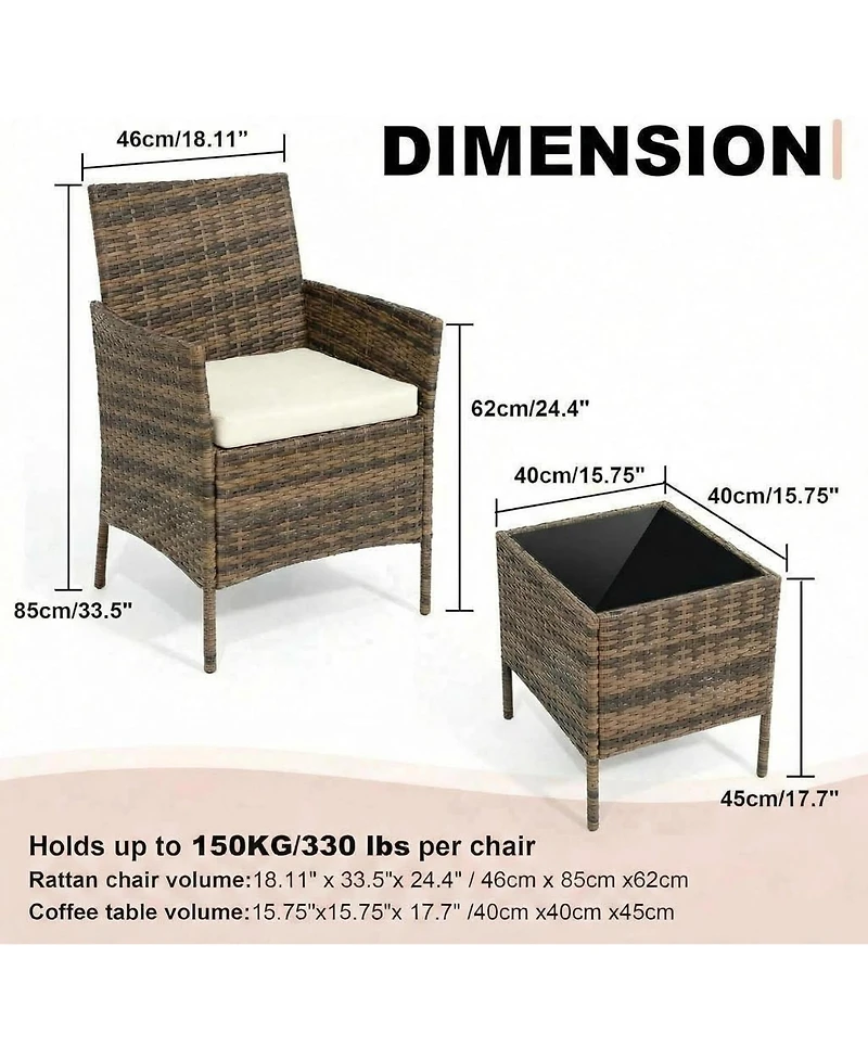 gaomon 3-Piece Rattan Patio Furniture Set, 2 Chairs and Coffee Table, Gradient
