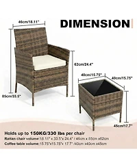 gaomon 3-Piece Rattan Patio Furniture Set, 2 Chairs and Coffee Table, Gradient