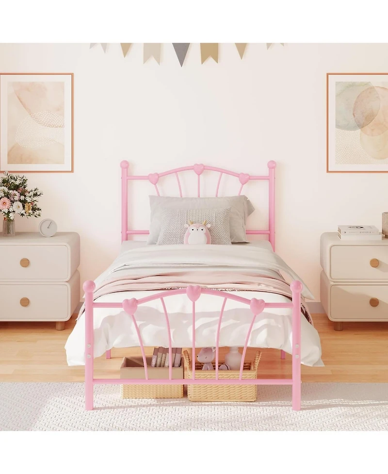 gaomon Heart-Shaped Metal Platform Bed Frame, Slat Support, Underbed Storage, No Box Spring