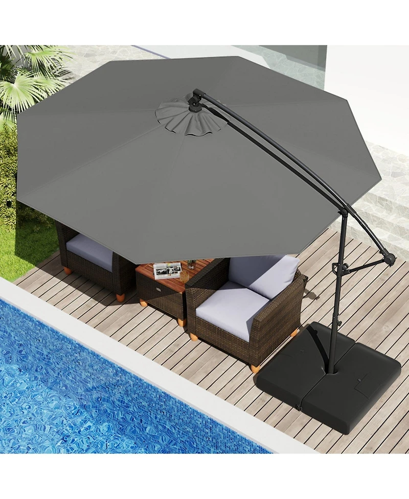 Gouun 10 ft Cantilever Patio Umbrella with Infinite Tilt 360-Degree Rotation and Weighted Base