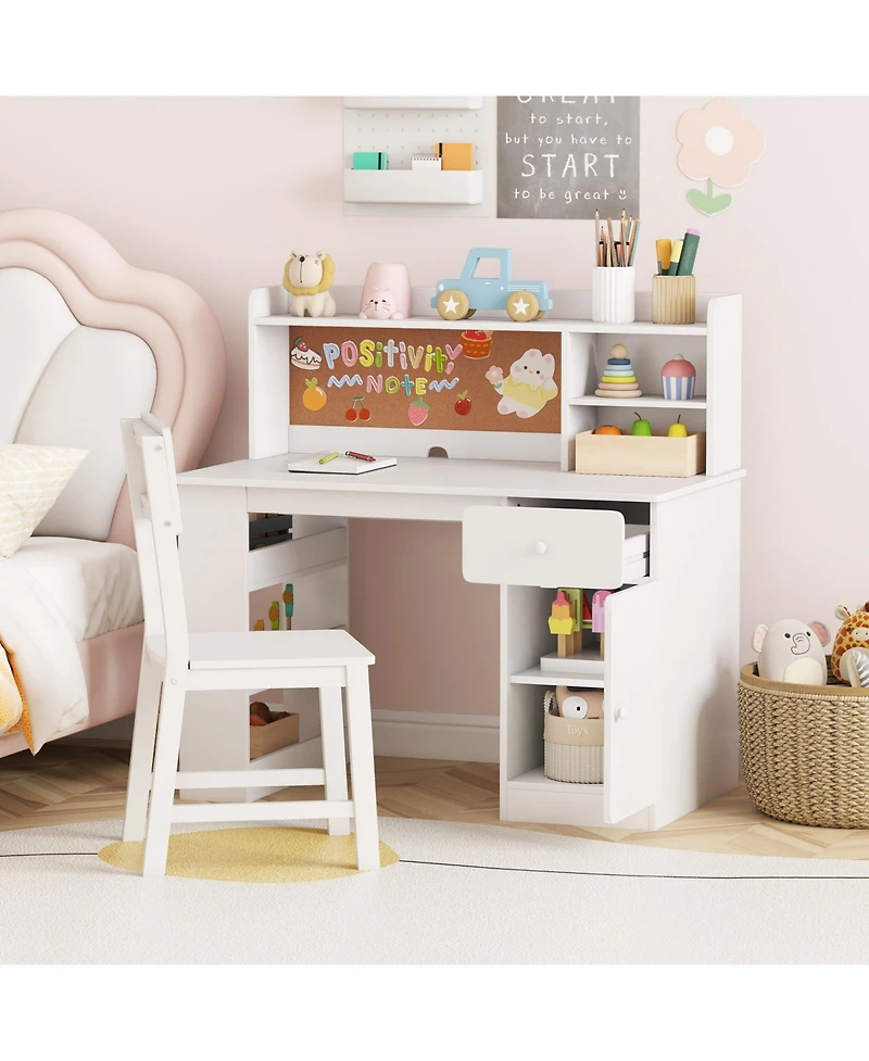 Sugift Kids Desk and Chair Set with Hutch and Side Storage Shelf