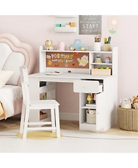 Sugift Kids Desk and Chair Set with Hutch and Side Storage Shelf