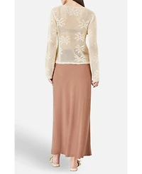 Yumi Women's Flower Crochet Button Up Cardigan