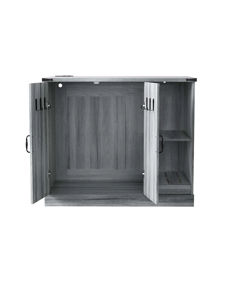 Aostirmotor Modern Cat Litter Box Cabinet with Power Outlet, Hidden Enclosure for Large Automatic Boxes, Catcher, Storage