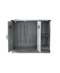 Aostirmotor Modern Cat Litter Box Cabinet with Power Outlet, Hidden Enclosure for Large Automatic Boxes, Catcher, Storage