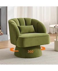 gaomon Swivel Barrel Chair, Velvet Upholstered Modern Armchair with Striped Backrest and Plush Padding, Round Lounge Chair for Living Room and Bedroom