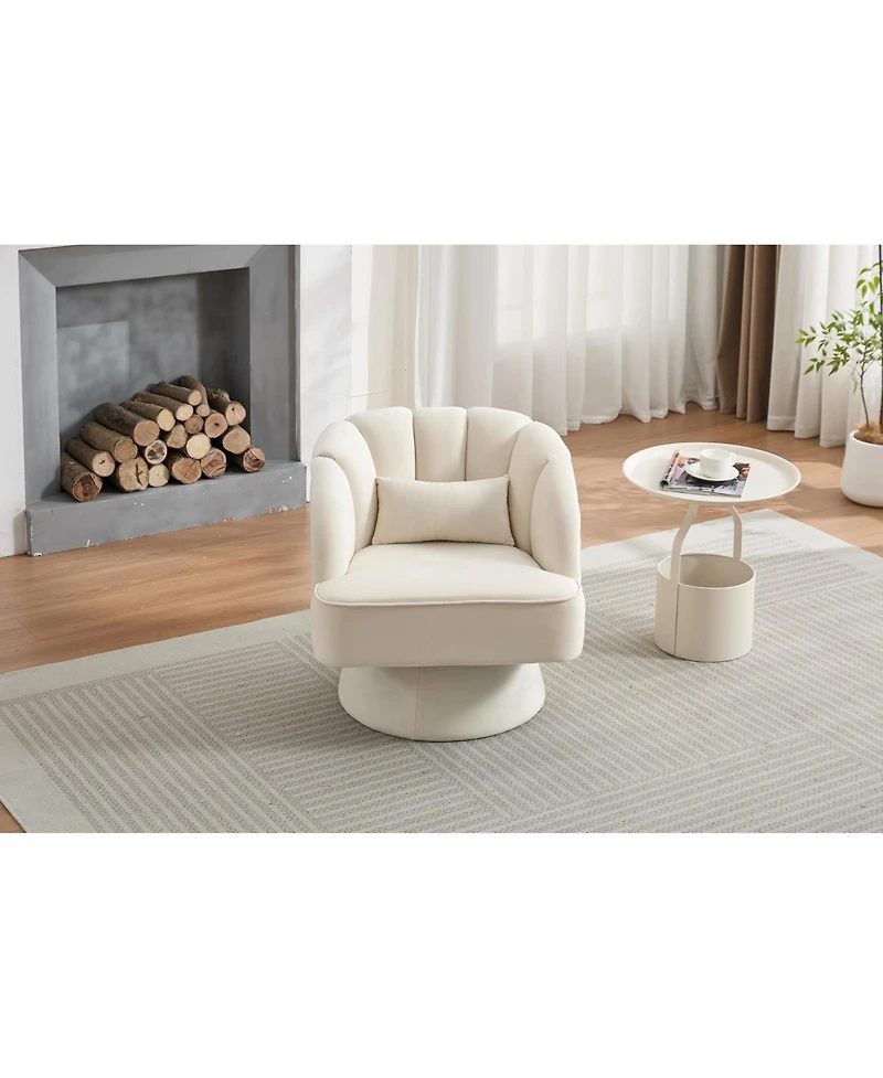 gaomon Swivel Barrel Chair, Velvet Upholstered Modern Armchair with Striped Backrest and Plush Padding, Round Lounge Chair for Living Room and Bedroom