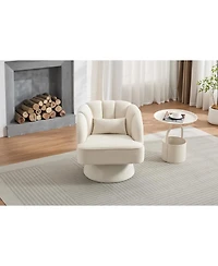 gaomon Swivel Barrel Chair, Velvet Upholstered Modern Armchair with Striped Backrest and Plush Padding, Round Lounge Chair for Living Room and Bedroom
