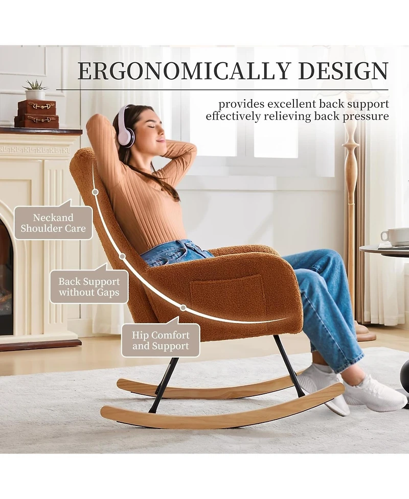 gaomon Comfy Rocking Chair for Nursery or Bedroom, Upholstered Glider with Side Pocket and Ergonomic Backrest